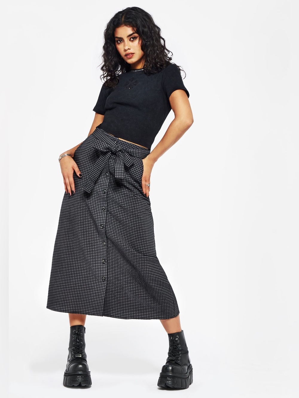 Disturbia Faythe Cotton Check Button Up Midi Skirt US 4 / UK 8
